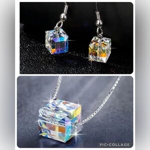 Crystal Cubic Pendent Necklace and Earring Set NIP